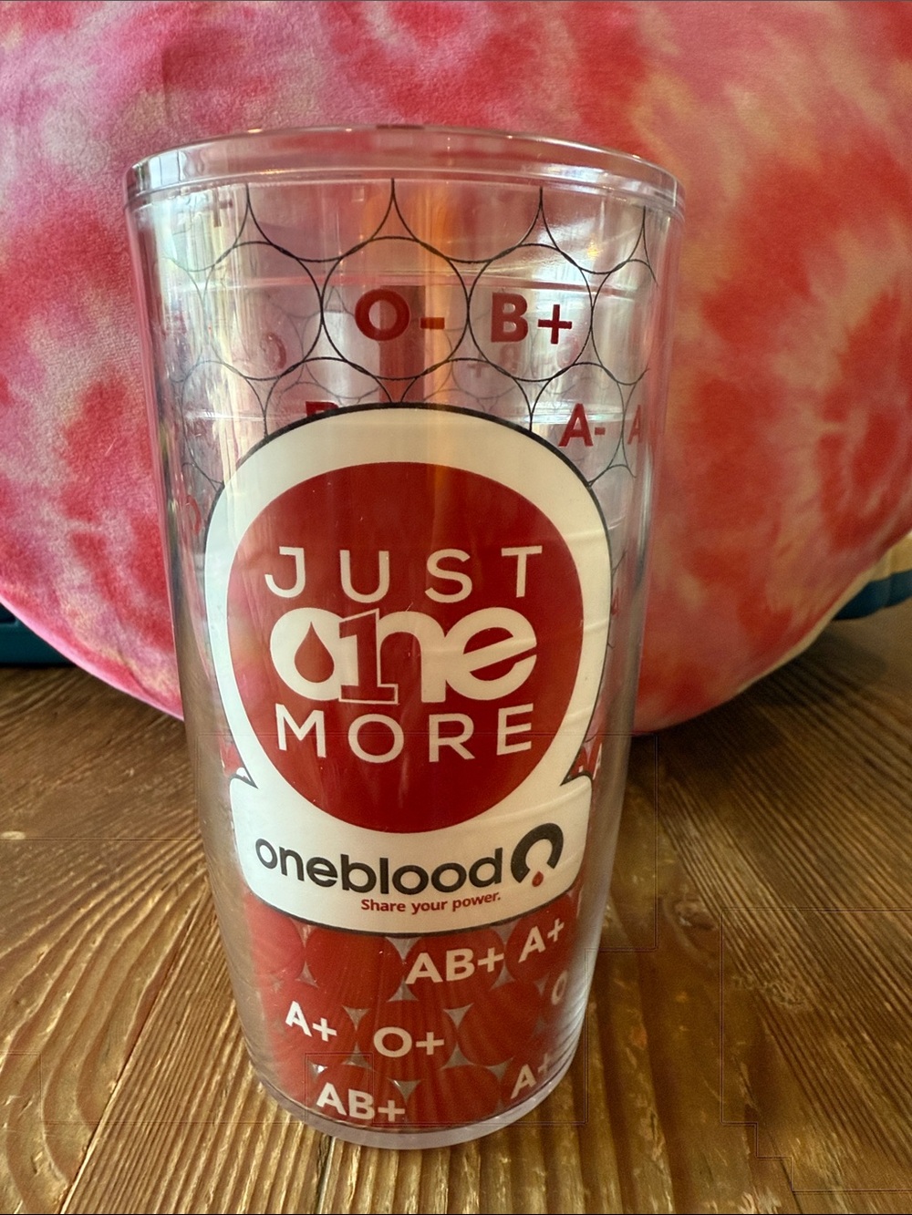 tervis Clear Tumbler with Red OneBlood "Just One More" Logo